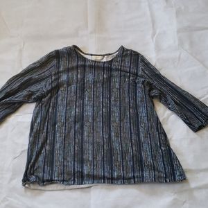 Navy white green striped pullover top